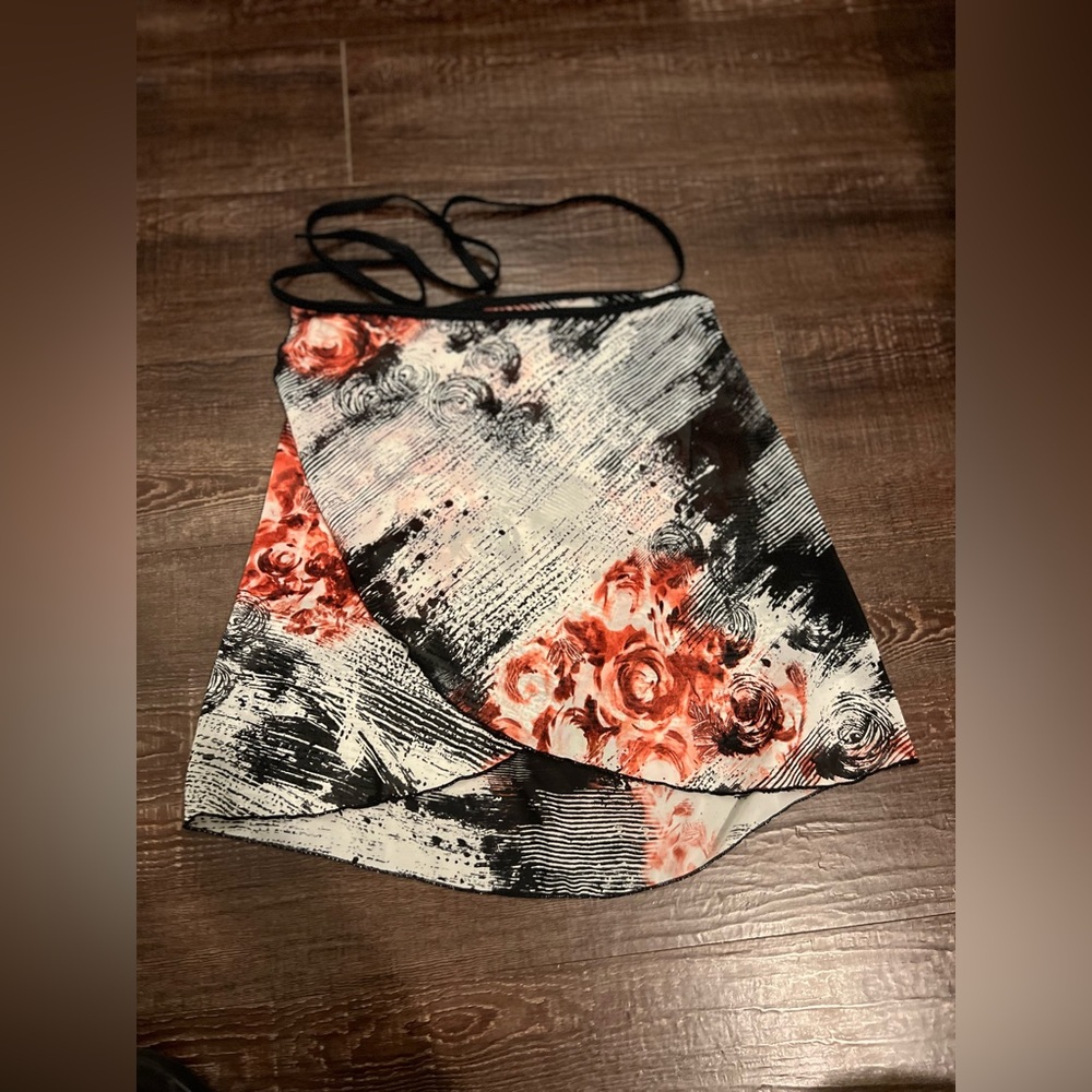 Ballet Wrap Skirt, Black and red with Roses, Ballet class rehearsal